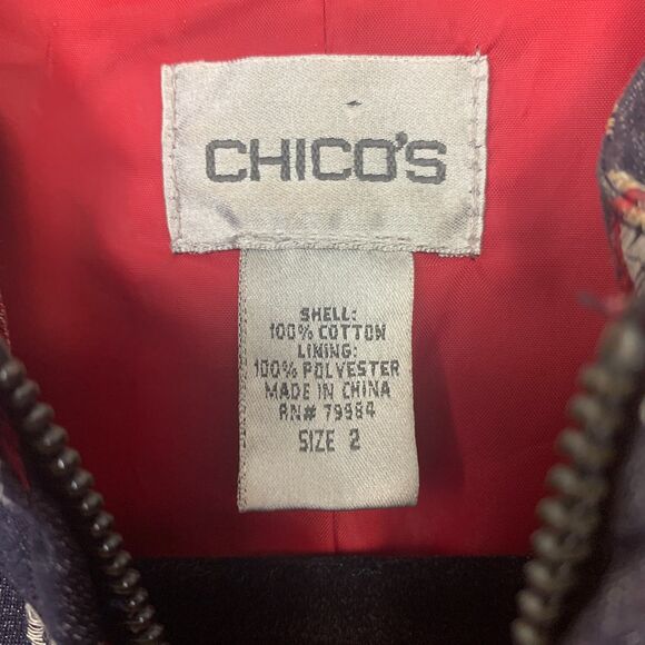 Chico's Grey Black Deep Red Orange White Floral Jacket Blazer Size 2 Large 12 - Picture 5 of 7